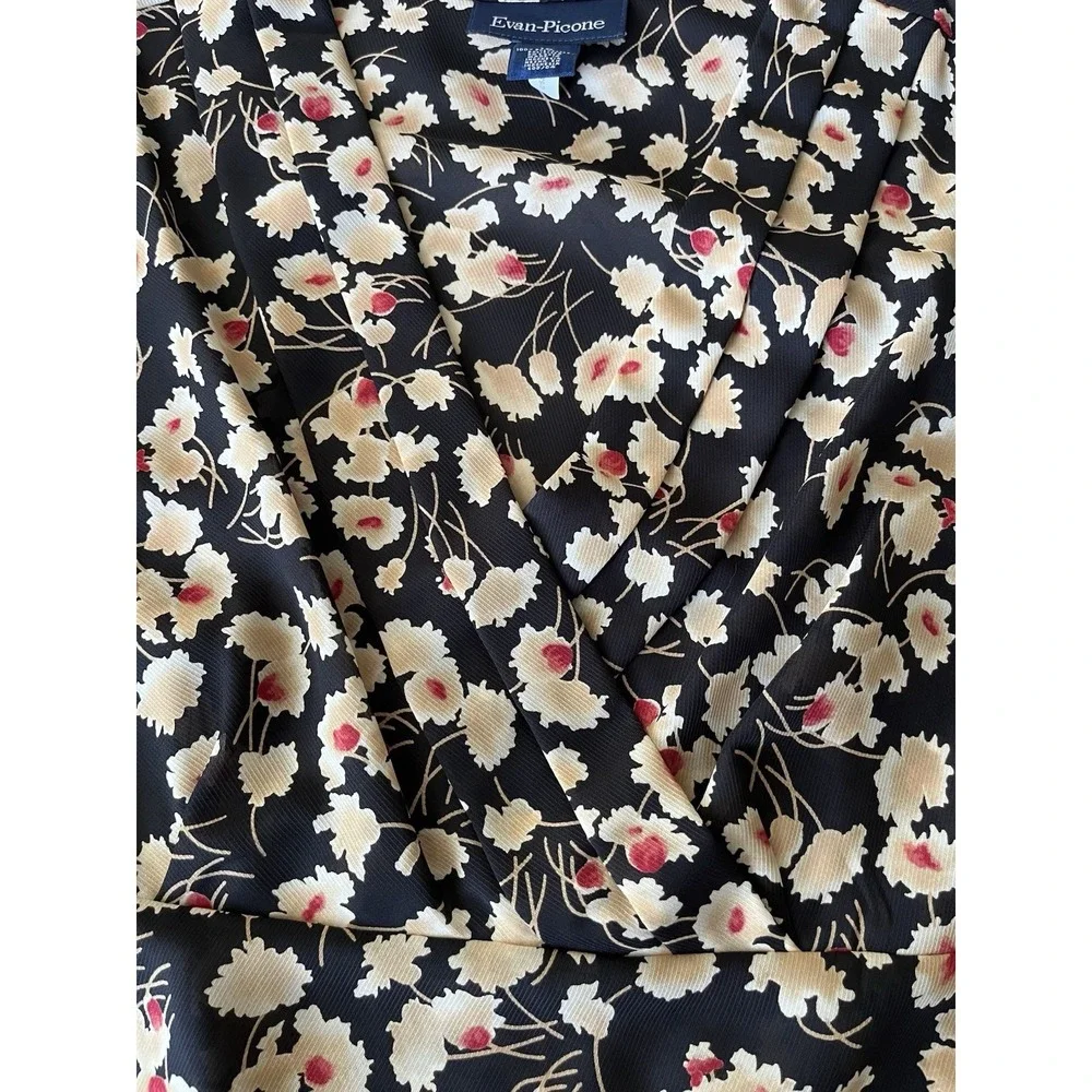 Evan Picone Women's Midi Skirt and Top Set Size 16 Black Beige Floral Sleeveless